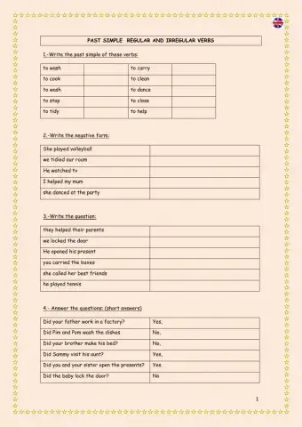 Past simple regular and irregular verbs