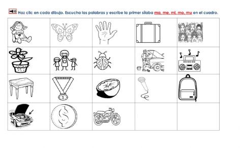 Escucha y escribe la primer sílaba de la m.