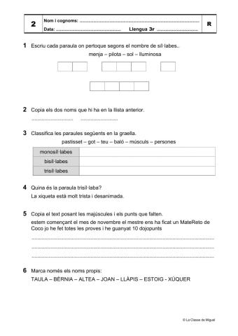 Tema 2 lengua - 3º primaria