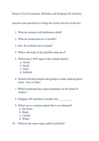 Test (Crustaceans, Mollusks, Stinging cells)