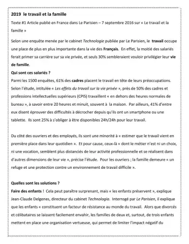 Le travail le la famille