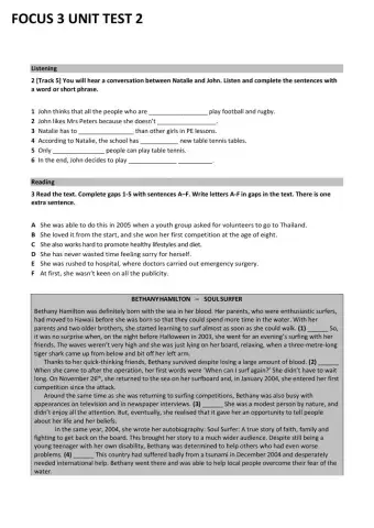 Focus 3 Unit 2 test