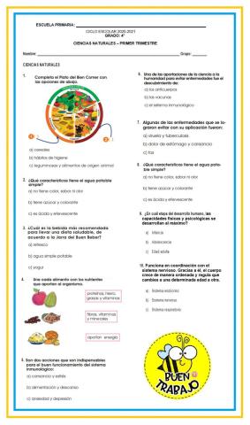 Examen de ciencias naturales 4° grado-primer trimestre