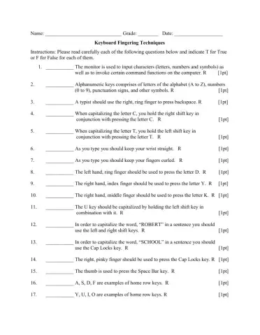 Keyboarding Fingering Techniques T-F