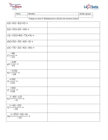Multiplicación y división de números enteros