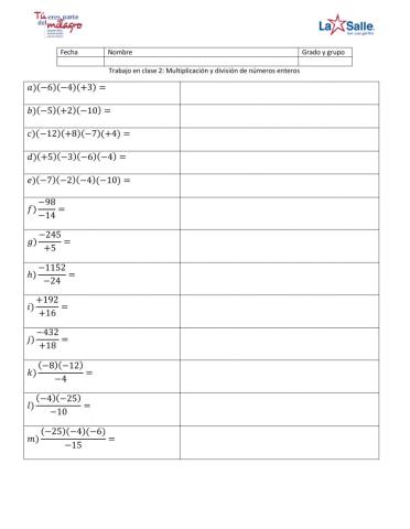 Multiplicación y división de números enteros