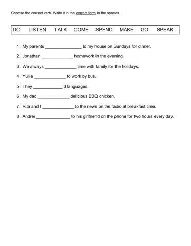 Simple Present Cloze