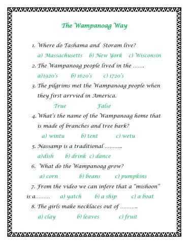 The Wampanoag Video Activity