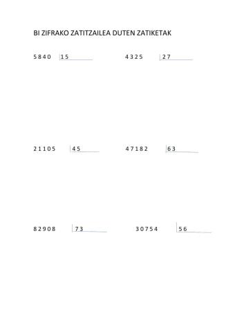 Bi zifrako zatitzailea duten zatiketak