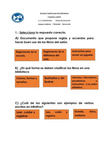 Examen de lengua materna 1° trimestre