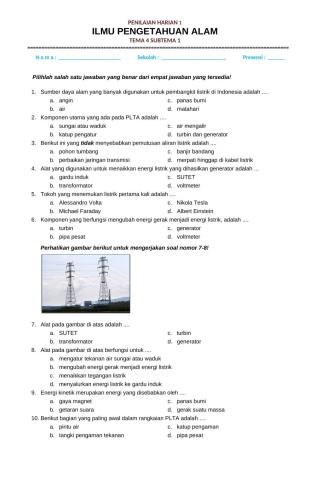 Penlaian Harian 1 Ilmu Pengetahuan Alam Tema 4 Subtema 1
