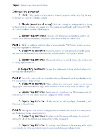 Outline for Animal Abuse Law Essay