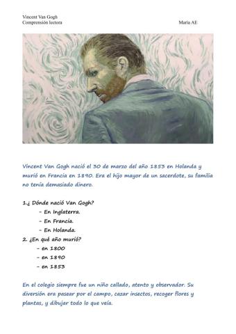 Comprensión lectora Van Gogh