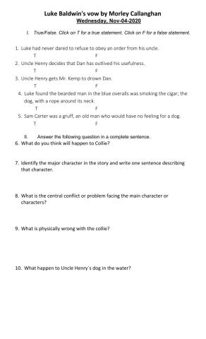 Luke Baldwin's vow by Morley Callanghan