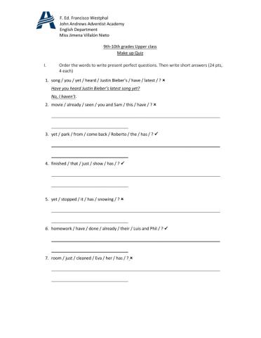 Make up quiz 9th-10th