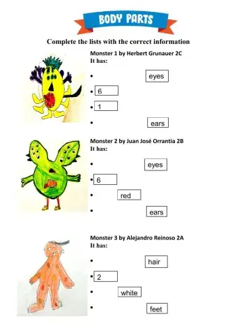 Body Parts Complete the lists 2