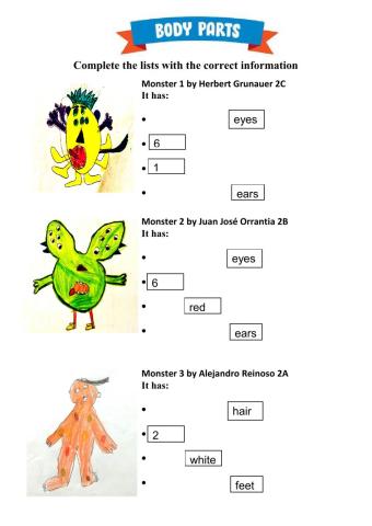 Body Parts Complete the lists 2