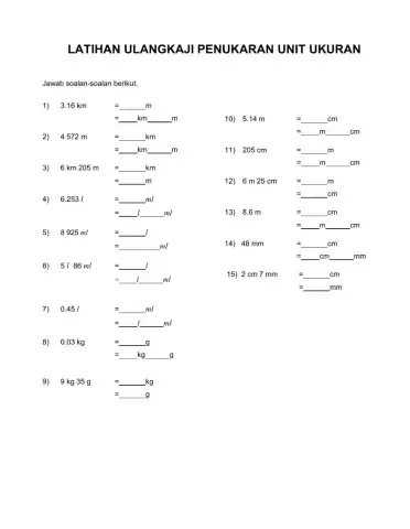 Latihan penukaran unit ukuran
