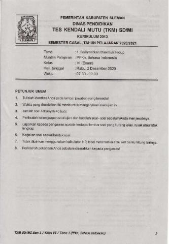 Penilaian Akhir Semester 1 Kelas 6