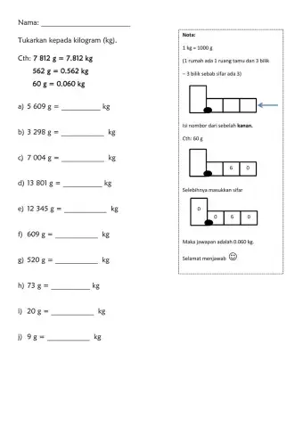 Penukaran Unit untuk Jisim (kg)