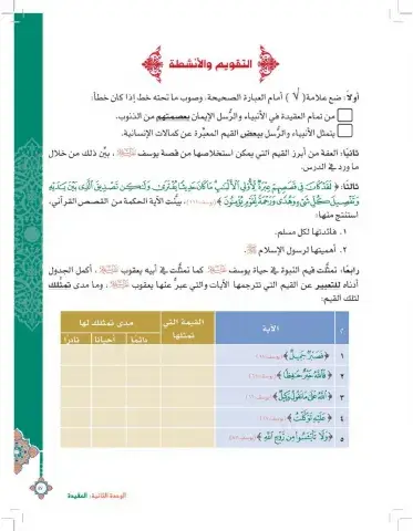 ورقة عمل للدرس الثاني من الوحدة الثانية