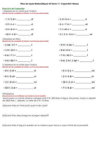Fitxa repàs Mate 4t Tema 11 Capacitat i massa