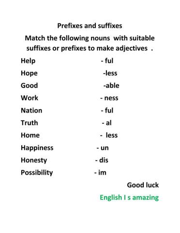 Vocabulary -prefixes -suffixes