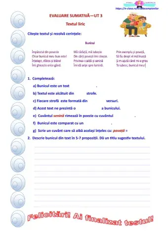 Evaluare sumativă  UT III