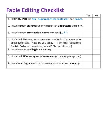 Fable Editing Checklist