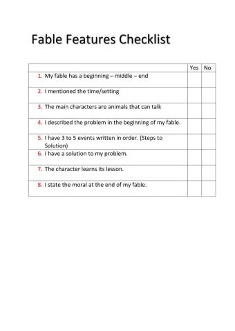 Fable Revising Checklist