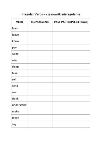 Irregular Verbs, Past Participle, 3 forma (2)