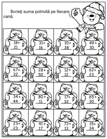 Adunarea numerelor, fără trecere peste ordin, 0-100