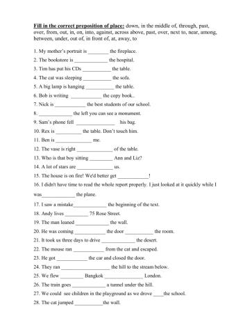 Prepositions of pllace