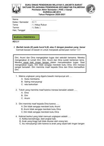 PAS SEMESTER 1 TERMIN 1 B.INDONESIA
