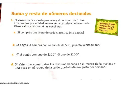 Suma y resta de números decimales