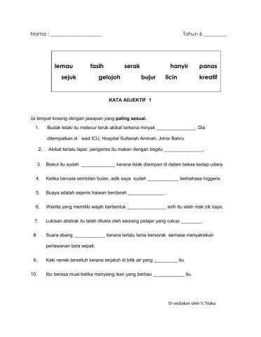 Kata adjektif Tahun 6