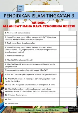 Latihan Akidah Ting 3: AlGhani dan Arrazaq