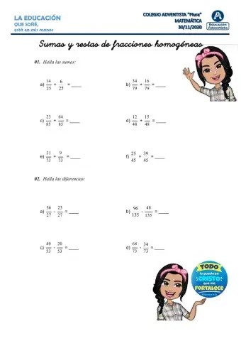 Sumas y restas de fracciones homogéneas