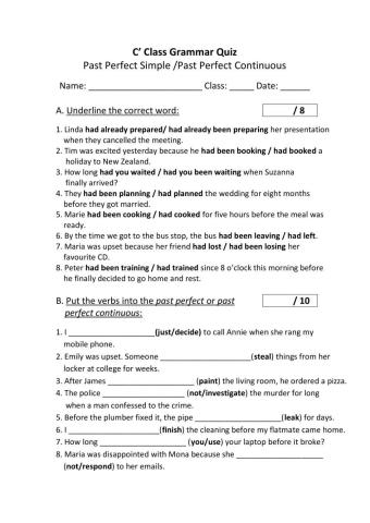 C' Class - Past Perfect simple-continuous