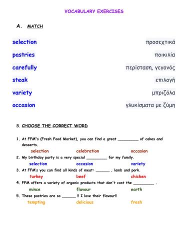 Food Vocabulary Exercises