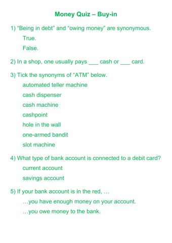 Money Quiz -- Buy-in