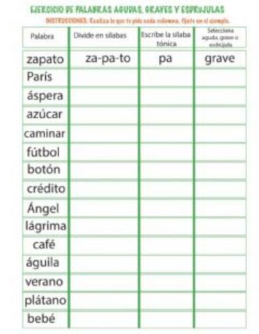 Separa en sílabas e indica
