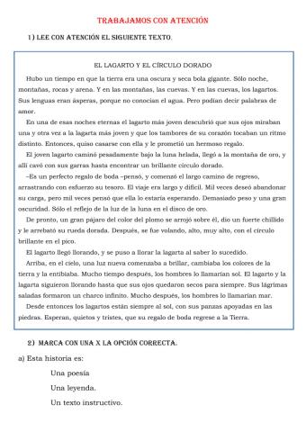 Comprensión lectora - Leyenda El lagarto y el círculo dorado