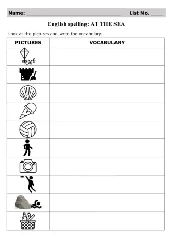 Spelling Test: Sea Activities