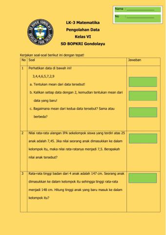 Soal Cerita Pengolahan Data