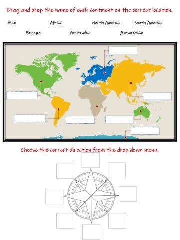 Continents and Compass Rose Labeling