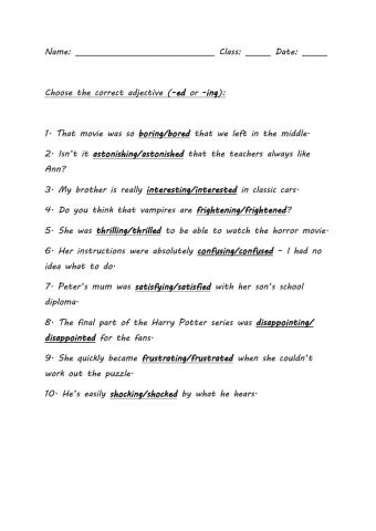 Adjectives endng in -ed--ing