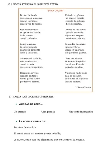 Comprensión lectora - Poesía: La cocina