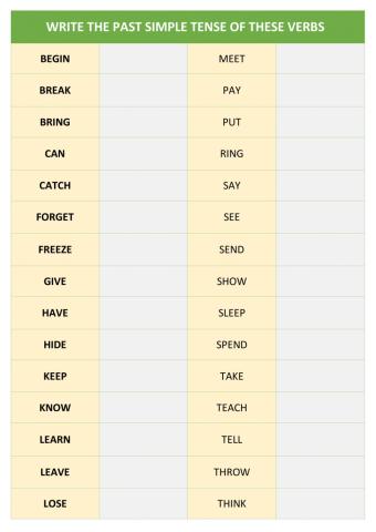 Irregular verbs. Fill in the blanks