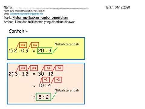 Nisbah setara melibatkan perpuluhan